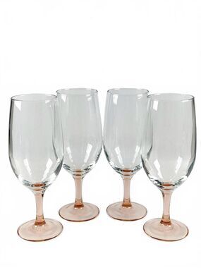 Set of 4 Vintage Blush Pink Base Beer Glasses 8 in